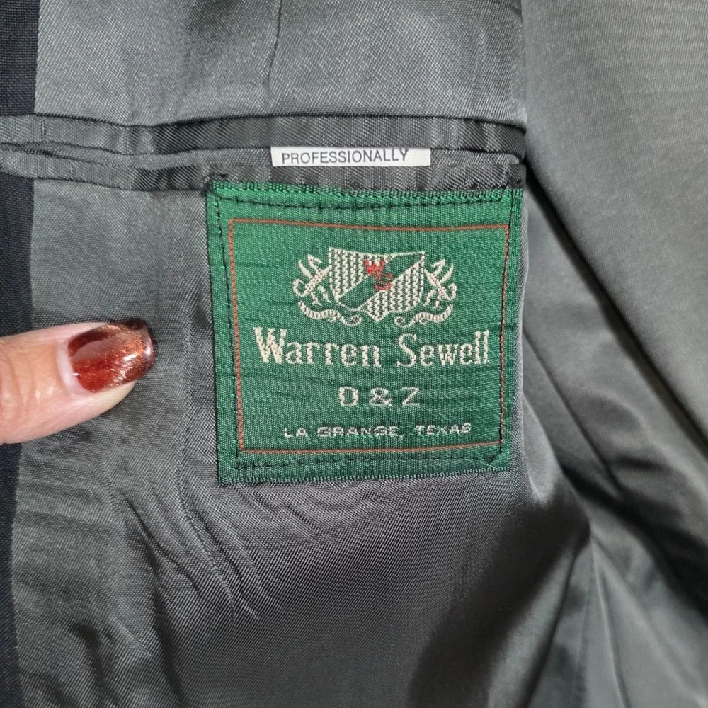 Warren Sewell Blazer Black Wool Blend Two Button Single Vent 42L, Sport Coat